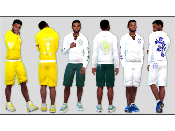 Maxis Match Chrome Hearts themed Hoodies and Shorts - The Sims 4 Custom Content