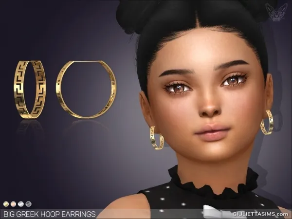 Alpha Big Greek Hoop Earrings For Kids - The Sims 4 Custom Content