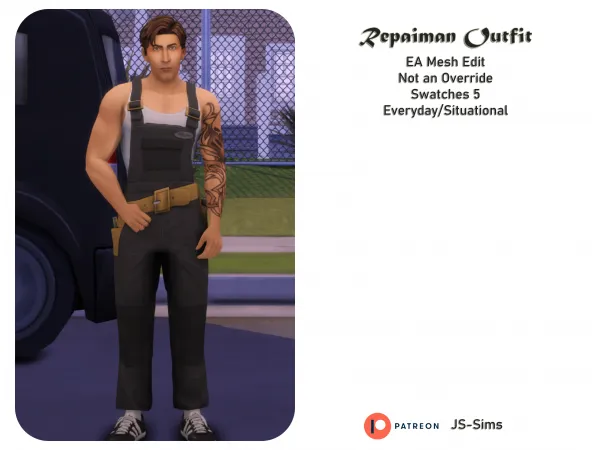 Maxis Match Repairman Outfit with Tanktop Sims by Jade Scorpion JS - The Sims 4 Custom Content
