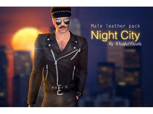 Maxis Match Night City (Male leather pack) by Wistful Castle - The Sims 4 Custom Content