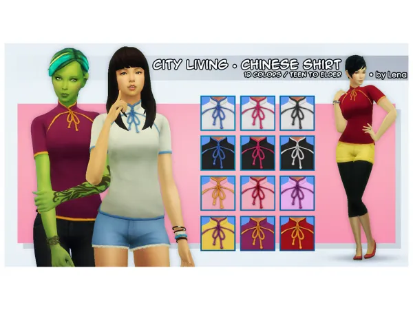 Maxis Match SimmingLena CL Chinese Shirt Solid Recolors - The Sims 4 Custom Content