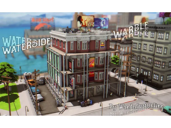 Maxis Match Waterside Warble Retail Lot by WanderlustOnline - The Sims 4 Custom Content