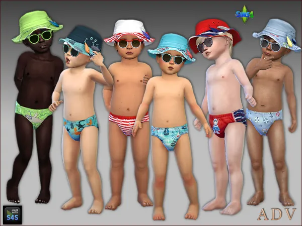 Maxis Match SWIMWEAR HATS AND SUNGLASSES FOR TODDLER BOYS - The Sims 4 Custom Content