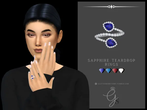 Alpha Sapphire Teardrop Rings by Glitterberry Sims - The Sims 4 Custom Content