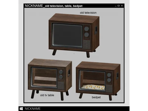 Mix old television table bedpet by give me a nickname - The Sims 4 Custom Content