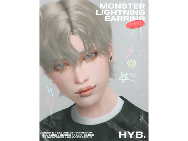 Alpha [HYB] MONSTER LIGHTNING EARRING by HAYANBOM - The Sims 4 Custom Content