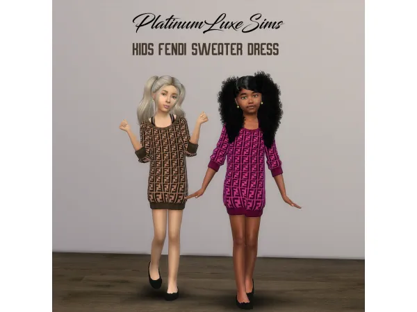Alpha Kids Fendi Sweater Dress by PlatinumLuxeSims - The Sims 4 Custom Content