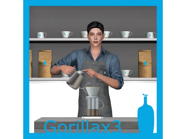 Alpha BLUE BOTTLE COFFEE COLLAB (DearKim x NICKNAME x Gorilla Gorilla Gorilla) - The Sims 4 Custom Content