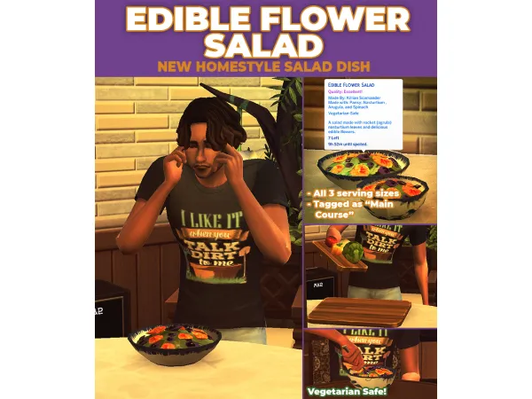 Maxis Match Edible Flower Salad New Custom Recipe by RobinKLocksley - The Sims 4 Custom Content