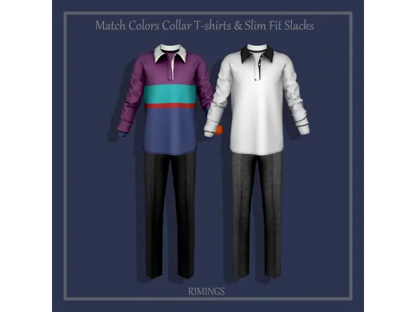 Alpha [RIMINGS] Match Colors Collar T shirts Slim Fit Slacks by RIMINGS - The Sims 4 Custom Content