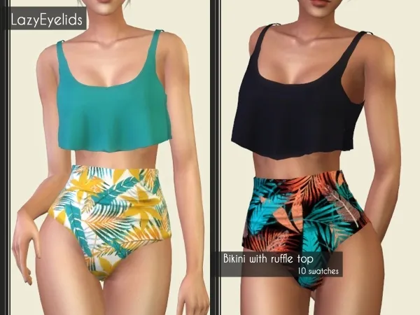 Alpha Bikini with ruffle top by lazyeyelids - The Sims 4 Custom Content
