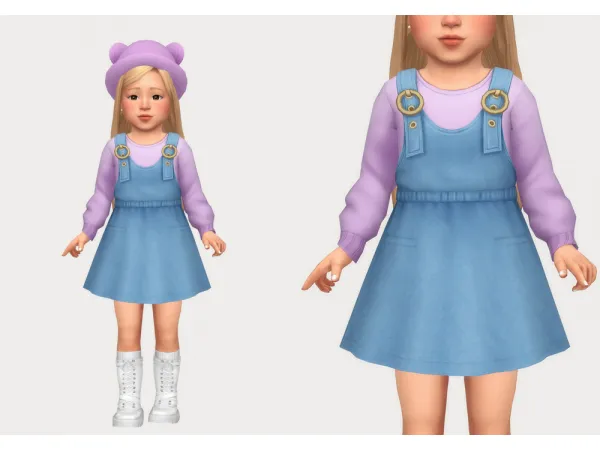 Maxis Match denim overall dress by casteru - The Sims 4 Custom Content