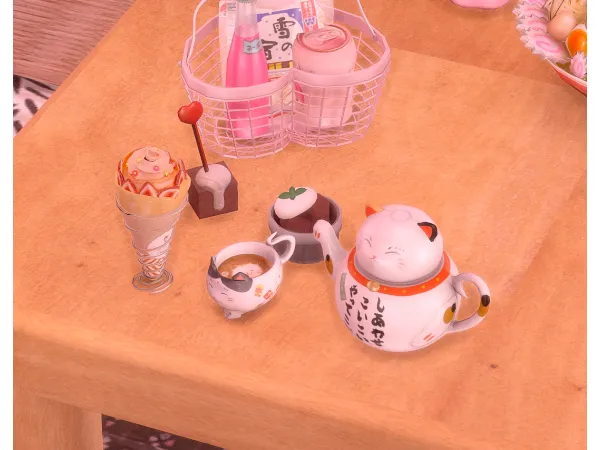 Mix Lucky Cat Porcelain Tea Set (update) by Hydrangea - The Sims 4 Custom Content