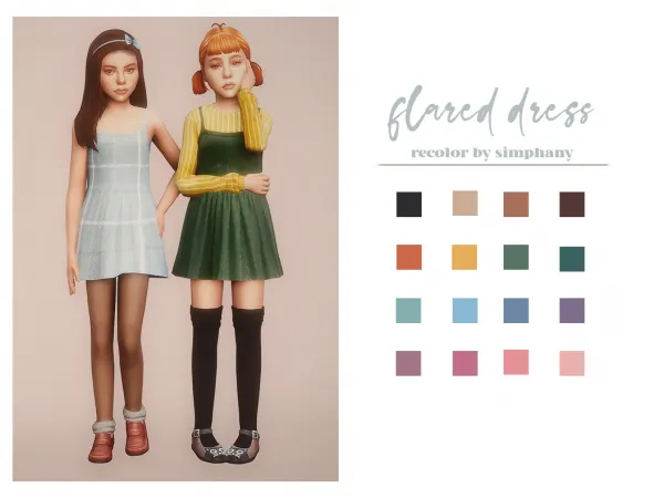 Maxis Match flared dress for kids recolors by ghostbouquet - The Sims 4 Custom Content