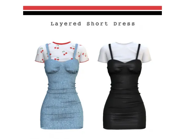 Alpha Layered Short Dress by euno - The Sims 4 Custom Content