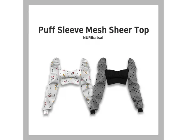 Alpha [NURI] Puff sleeve mesh sheer top - The Sims 4 Custom Content