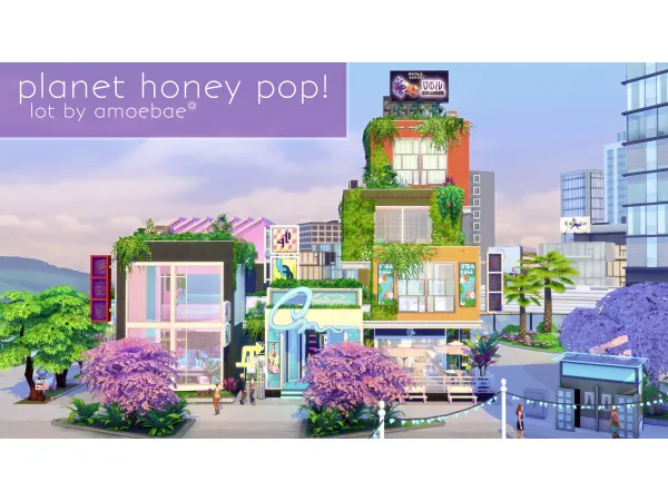Maxis Match PLANET HONEY POP a karaoke bar lot by amoebae - The Sims 4 Custom Content