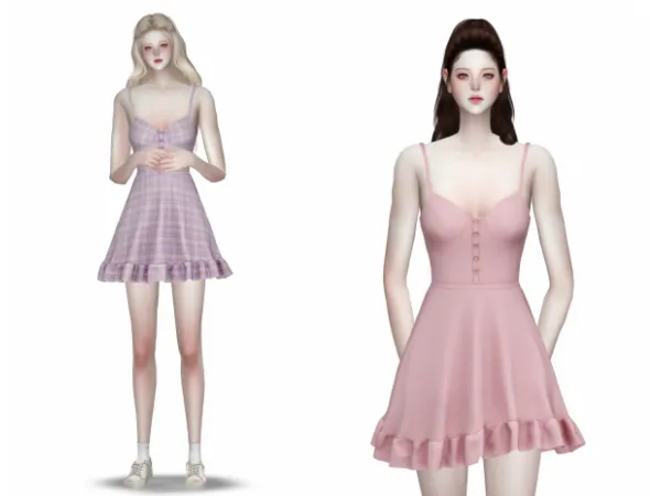 Maxis Match Frill flare onepiece see through basic cardigan set - The Sims 4 Custom Content