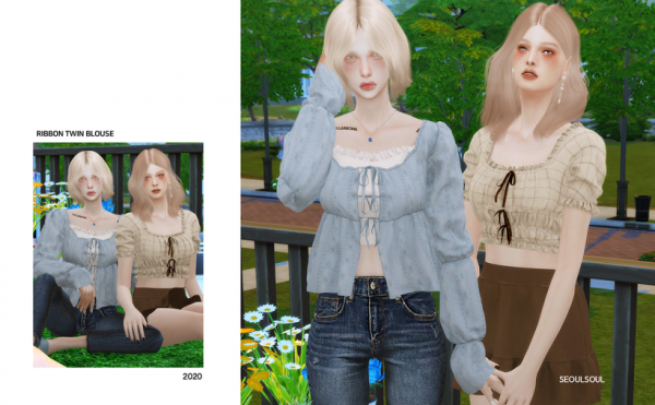 Maxis Match [seoulsoul] Ribbon Twin Blouse by simsfinds - The Sims 4 Custom Content
