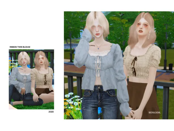 Maxis Match [seoulsoul] Ribbon Twin Blouse - The Sims 4 Custom Content