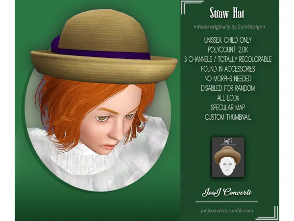 4t3 Convert from ZKs Straw Hat PTS Flowers Hat - The Sims 3 Custom Content