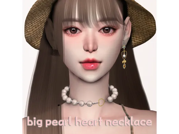 Alpha [HOTSWE] big pearl heart necklace by HOTSWE - The Sims 4 Custom Content