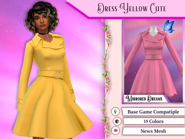 Alpha Dress Yellow Cute - The Sims 4 Custom Content