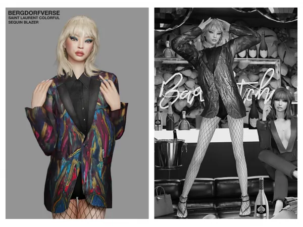 Alpha Saint Laurent Colorful Sequin Blazer - The Sims 4 Custom Content