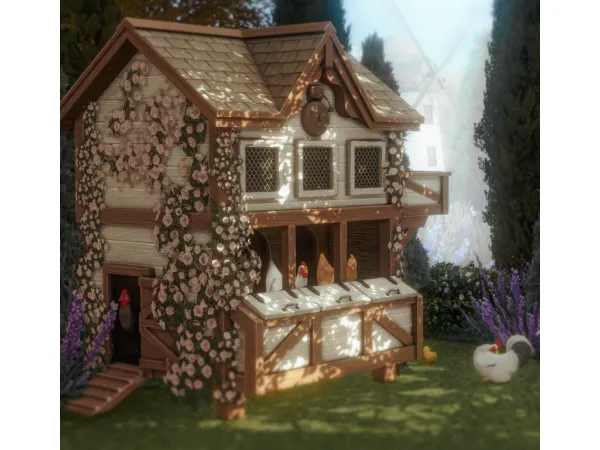 Mix RUSTIC CHICKEN COOP (Functional) Country Living recolour by AggressiveKitty - The Sims 4 Custom Content