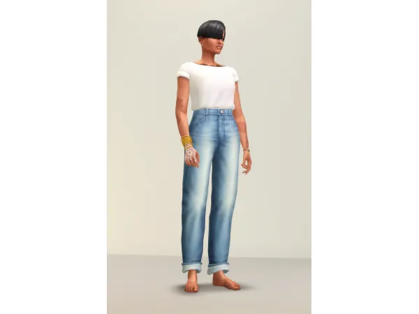Maxis Match Rolled Up T Shirt SS21 Basic Jeans II (30 color) by simsfinds - The Sims 4 Custom Content