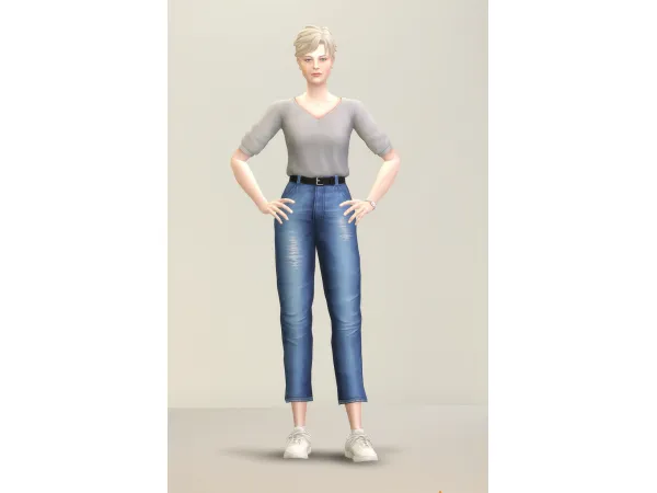 Maxis Match V shape T Shirt Basic Jeans III (30 color) by simsfinds - The Sims 4 Custom Content