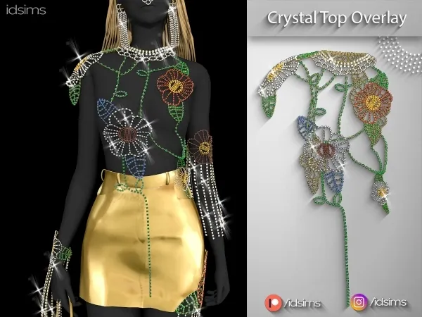 Alpha Area Crystal Flower Overlay Top by polygoncouture - The Sims 4 Custom Content