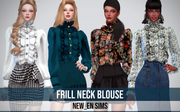 Mix Frill Neck Blouse by simsfinds - The Sims 4 Custom Content
