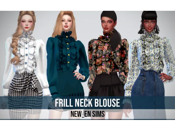 Mix Frill Neck Blouse - The Sims 4 Custom Content