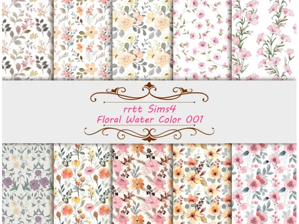 Maxis Match Wall Paper Floral Water Color 001 by rrtt - The Sims 4 Custom Content