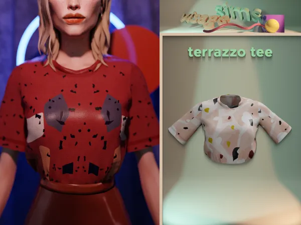 Alpha terrazzo tee by v1s4g3 - The Sims 4 Custom Content