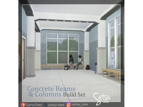 Alpha Concrete Beams and Columns Build set - The Sims 4 Custom Content