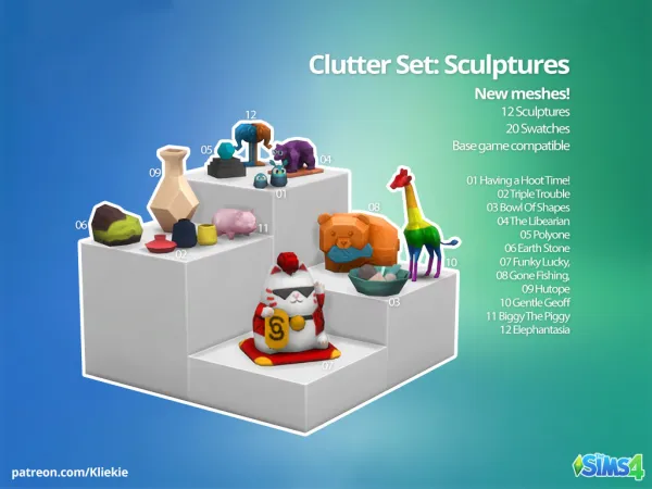 Maxis Match Clutter Set Sculptures by Kliekie - The Sims 4 Custom Content