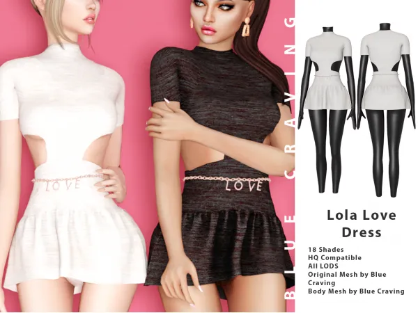 Alpha Lola Love Dress by bluecraving - The Sims 4 Custom Content