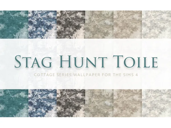Maxis Match Stag Hunt Toile Cottage Series Wallpaper by SimPlistic - The Sims 4 Custom Content