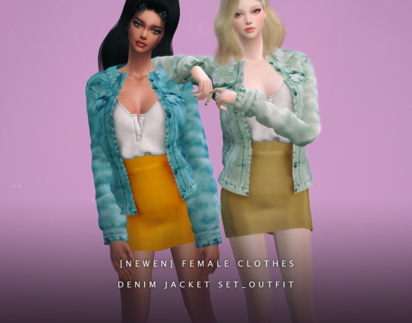 Maxis Match [Newen] Sims4 Denim jacket Set Outfit by simsfinds - The Sims 4 Custom Content