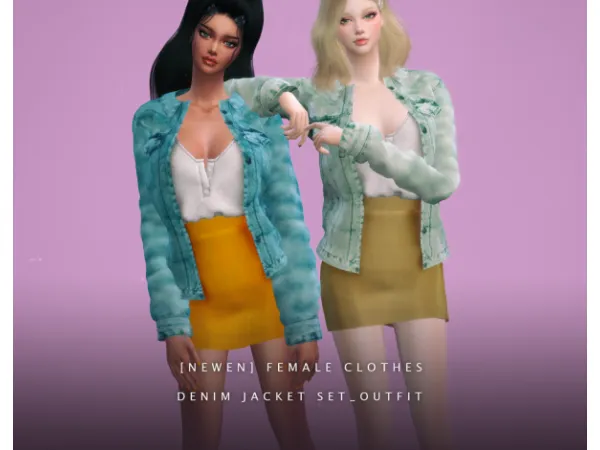 Maxis Match [Newen] Sims4 Denim jacket Set Outfit - The Sims 4 Custom Content