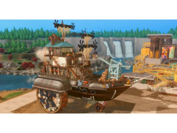 Maxis Match Fantasy Steampunk Inspired Airship Industrial Loft Kit No - The Sims 4 Custom Content