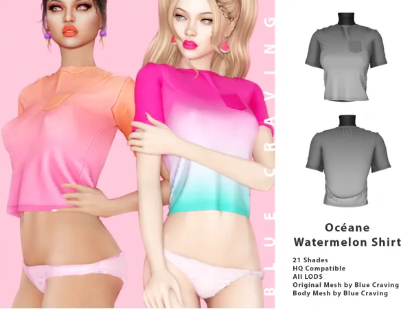 Alpha Océane Watermelon Shirt by Blue Craving - The Sims 4 Custom Content
