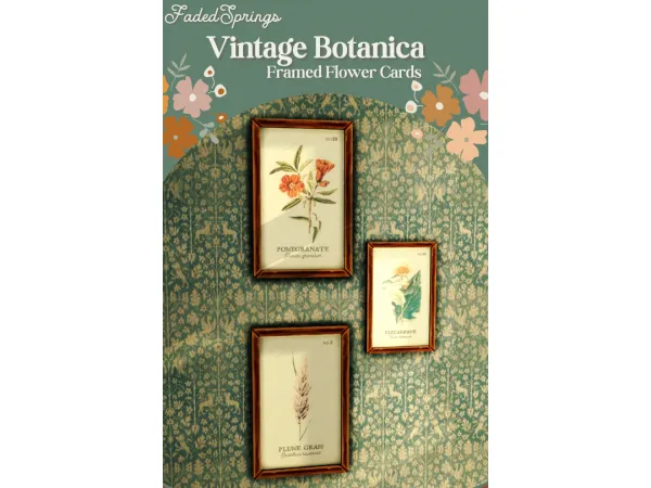 Maxis Match vintage botanica framed flower cards springs by faded - The Sims 4 Custom Content