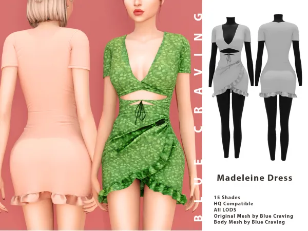 Alpha Madeleine Dress by bluecraving - The Sims 4 Custom Content