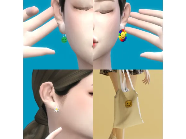 Alpha [Algu x Ssiat] Smile like a Daisy Earring Ecobag - The Sims 4 Custom Content