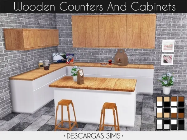 Alpha Wooden Counters And Cabinets - The Sims 4 Custom Content