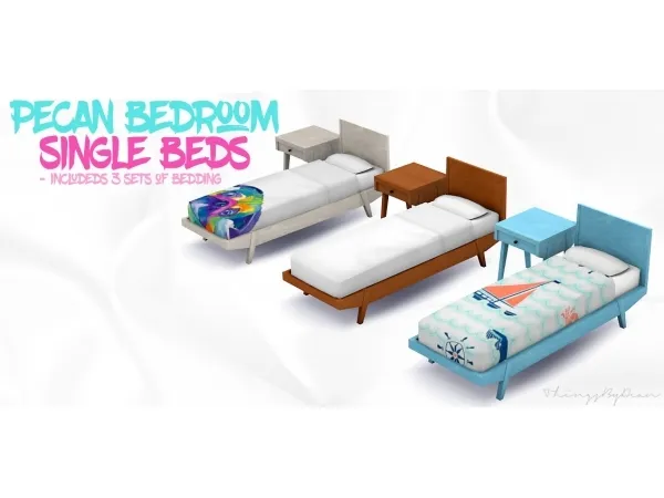 Maxis Match Pecan Bedroom Single Beds - The Sims 4 Custom Content