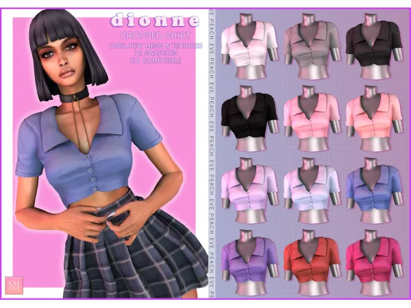 Alpha PEACH Dionne Cropped Shirt by SM Sims - The Sims 4 Custom Content